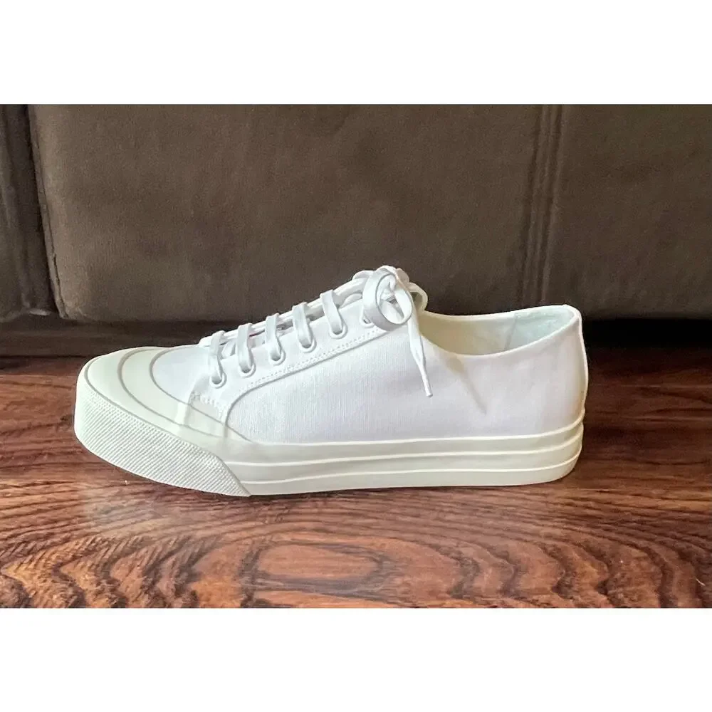 $895 NIB Bottega Veneta White Canvas Lace-Up Low Top Sneakers Men's 6.5(39.5)